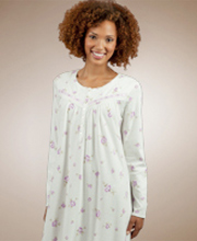Sale - Aria Brushed Interlock Knit Cotton-Rich Long Sleeve Nightgown - Plumly Rose Print