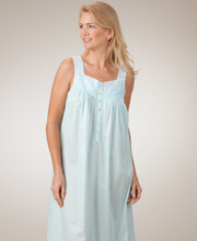Special Eileen West - Sleeveless Cotton Lawn Long Nightgown in Aqua Florence
