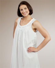 Eileen West Sleeveless Floral Embroidered Ballet Nightgown - White with Ruffled Trim