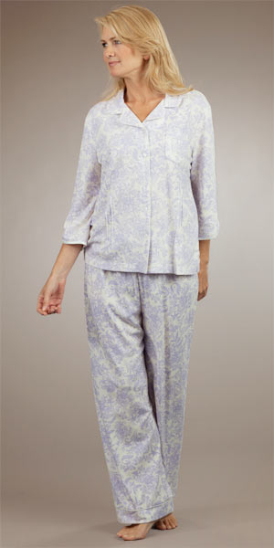 Karen Neuburger Pajamas - Cotton Knit Cardigan PJs in Lavender Print
