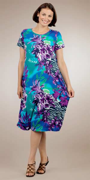 Sale - La Cera "Easy Fit" Knit A-Line Dress - Ocean Paradise