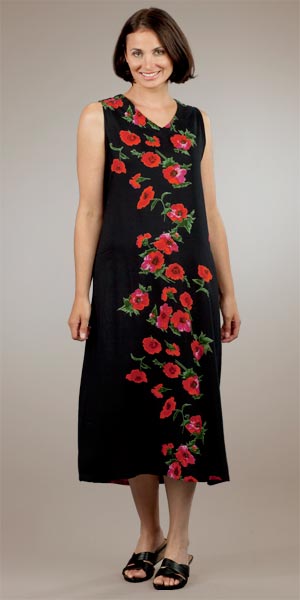La Cera Casual Dress - Sleeveless Long Dress in Poppy Cascade