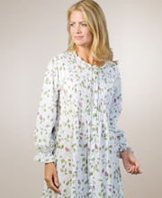 Plus Sized 1X to 4X La Cera  Long Sleeve Cotton Robe/Button-Front Nightgown - Blooming Vines