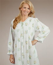 Plus Size La Cera ''Soft & Easy''  Long Sleeve Cotton Robe/Button-Front Nightgown - Texas Rose