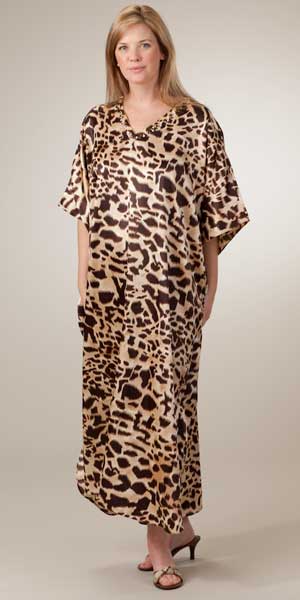 Sant&eacute; Satin Kaftans - Charmeuse Caftan One Size in Desert Cheetah