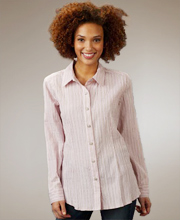 Plus Sag Harbor Casual Collared Blouse - Textured Pink Stripe