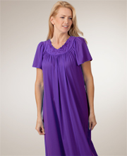 Purple Petals Flutter Sleeves Long Night Gown by Shadowline Sleepwear