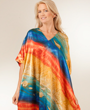 Women's Stunning Satin Charmeuse Caftan - One Size in Rainbow Seas