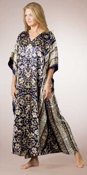 Satin Charmeuse Caftan - One Size in Midnight Elegance