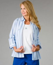 Cyber Sale - Alfred Dunner Cotton-Rich 3/4 Sleeve Casual Stripe Shirt  and Shell -  Ocean Ombre Stripe