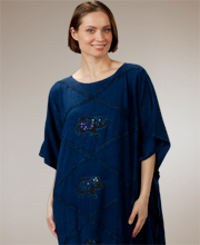 Sale on African Women's Wear - Denim Kaftan Elephant in Rayon - One Size Fits Most!