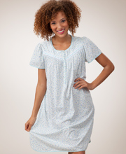 Sale - Aria Short Sleeve Cotton-Rich Short Night Gown in Cape Breeze