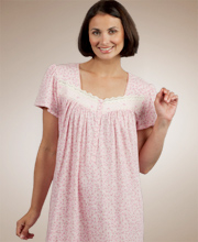 Last Ones Size S -Aria Cotton Knit Short Sleeve Ballet Nightgown in Enchanted Rose