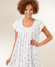 Carole Hochman - Cap Sleeve Smocked Cotton Ballet Nightgown - Blue Floral Bouquet