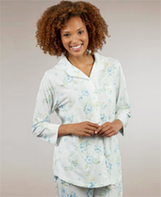 Sale Carole Hochman 100% Cotton Knit Cardigan 3/4 Sleeve Capri PJ Set - Harbor Breeze