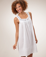 Plus Eileen West Sleeveless Cotton Lawn Short Gown - Snow White  Black Trim