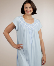 Last Ones Size M - Eileen West Cap Sleeve Long Cotton Blue Duchess Gown