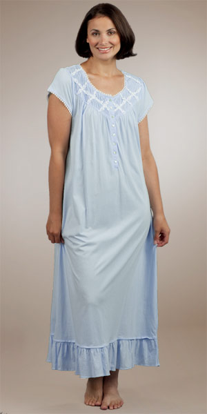 Sale - Plus Nightgowns by Eileen West - Cap Sleeve Whisper Soft Cotton Knit Ballet in Blue Duchess