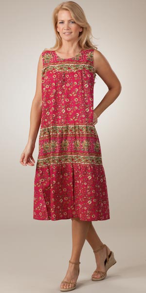 Plus Size Dress 1X to 4X ''Easy Fit'' by La Cera 100% Cotton Sleeveless - Cherry Paisley Print