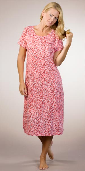 La Cera Cotton Knit A-Line Dress - Red Daffodil Print