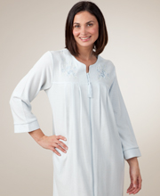 Sale - Miss Elaine Waffle Knit Zip Robe - Long in Light Blue