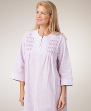 Plus Miss Elaine Zip Front Seersucker Robe - Long in Lilac Stripe
