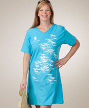 Marushka 100% Cotton Beach Cover-Up Tunic for Women -  Hand Printed Sandpipers - Aqua
