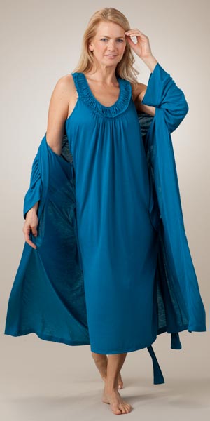Natori Nightgown and Robe Set in Teal