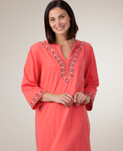 Plus Cotton Knit Caftan Embroidered Mid - Sunrise