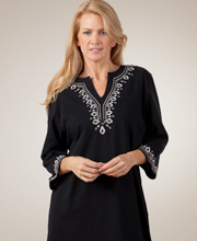 Plus Size Sant&eacute; Caftan Mid Embroidered Cotton Knit - Onyx