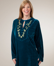 Plus Size Sante Classics Embroidered Caftan - Teal Velour with Button Front