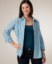 Southern Lady Casual Collared Blouse - Denim Stripe