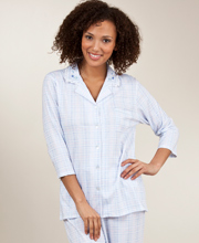Aria Brushed Interlock Cotton-Rich Knit Pajama Set - Blooming Plaid