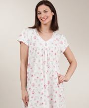 Cap Sleeve Ballet Carole Hochman Cotton Gown - Cottage Rose on White