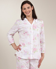 Carole Hochman 100% Cotton Knit 3/4 Sleeve PJ Set -  Sugar Roses