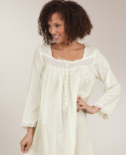 Sale - Buttercream Ivory Eileen West Long Sleeve Cotton Lawn Long Gown