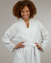 Sale - Eileen West Robes - Cotton-Rich Seersucker White Wrap Robe - Ballet Length