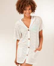 J Valdi Burnout Sublimation Semi-Sheer Hooded Beach Cover-up/Tunic for Women - Cream