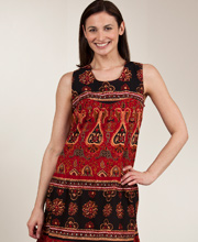La Cera Dress - Soft & Easy 100% Cotton Sleeveless in Rustic Burgundy Print
