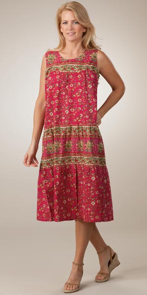 Plus Size Dress 1X to 4X ''Easy Fit'' by La Cera 100% Cotton Sleeveless - Cherry Paisley Print