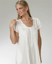Soft & Easy Cotton Gown - La Cera Lace-Trim White Short Sleeve Gown