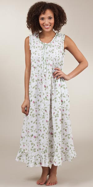 La Cera "Soft and Easy" Sleeveless Cotton Night Gown  - Blooming Vines
