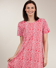 Plus Size Casual Dresses - La Cera "Easy Fit" Knit A-Line Dress - Red Daffodil Print