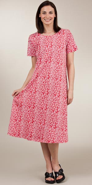 Plus Size Casual Dresses - La Cera "Easy Fit" Knit A-Line Dress - Red Daffodil Print