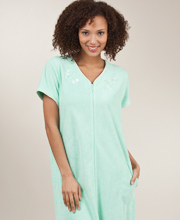 Sale Bathrobe by Miss Elaine -  Short Sleeve Zippered Brushed Back Terry Fleece in Seafoam Aqua