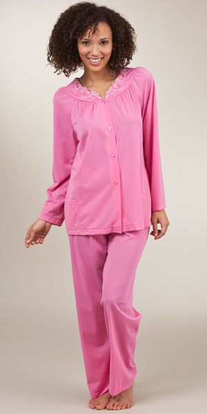 Plus Shadowline Petals Long Sleeves Pajamas - Rosy Pink