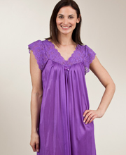 Shadowline Silhouette Long Purple Night Gown with Flutter Sleeves 