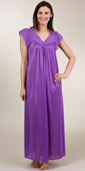 Shadowline Silhouette Long Purple Night Gown with Flutter Sleeves 