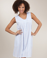 Cotton-Rich Sleeveless Short Night Gown in Blooming Plaid by Aria