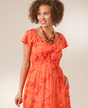Plus Size Bali Batiks Cap Sleeve Dress - Coral Harmony Print
